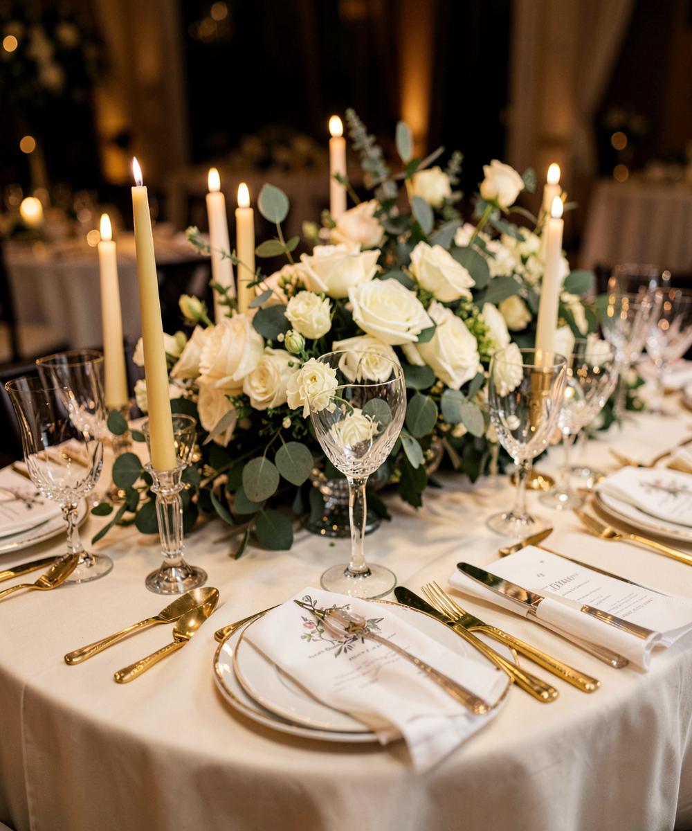 Candlelit wedding reception table